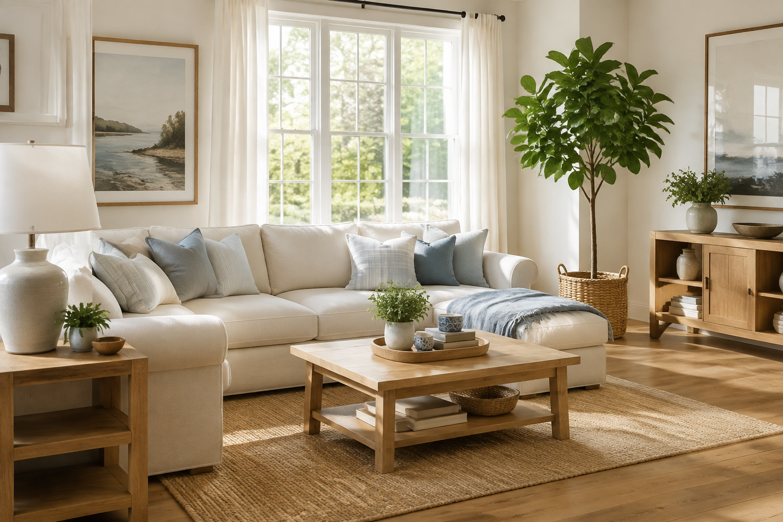 A sunlit living room in our fictional website example